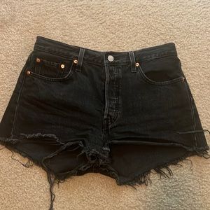 Levi’s black high waisted rib age jean shorts